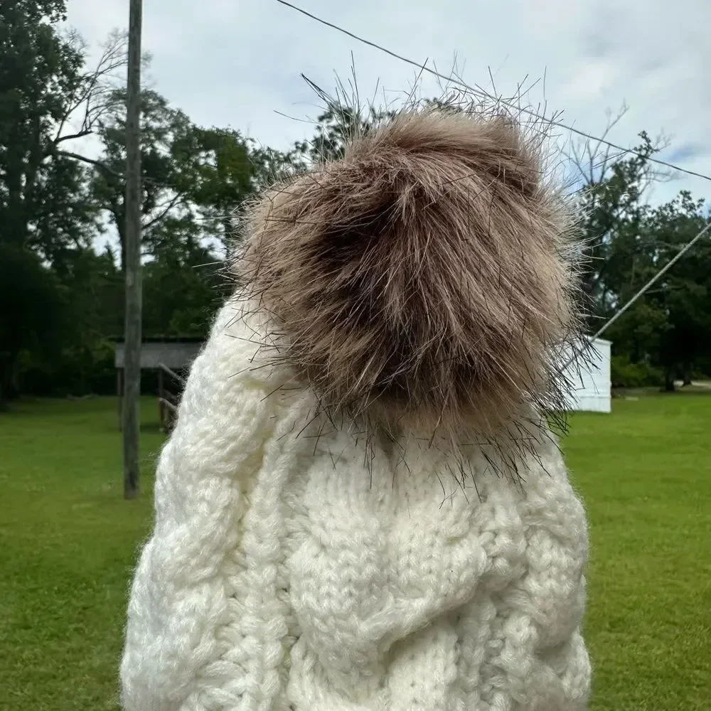 Cozy Cream Cable Knit Pom-Pom Hat